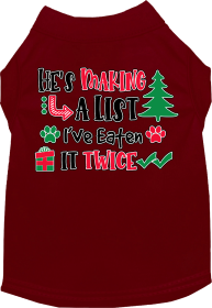 He's Making a List... Screen Print Dog Shirt Maroon Size 6X