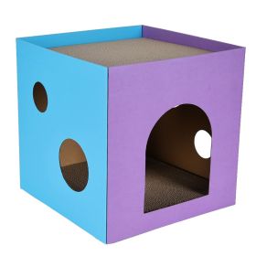 Pet House Cat Scratch Board Wear-resistant Anti-scratch Corrugated Paper Cat Scratcher Toys Pet Supplies Blue and purple