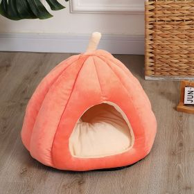 Pet Warm Sleeping Nest Melon Shape Soft Plush Cozy Cave Hideout House Pet Supplies For Indoor Cats Medium size (within 6kg) Orange