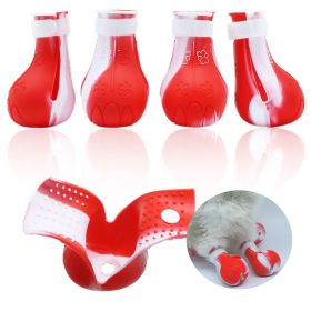 4pcs Pet Cat Silicone Foot Cover Washable Anti-scratch Contrast Color Paw Protector Boot Pet Supplies red and white mixed color