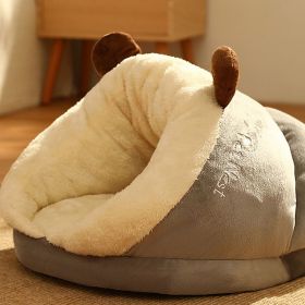 Winter Warm Plush Cozy Nest Slippers Shape Thickened Sleeping Cushion Mat For Small Medium Cats Dogs gray brown bear S [40 x 30 x 25cm]