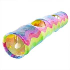 Cat Long Straight Plush Tunnel Toy With Ball Foldable Scratch-resistant Hideout Tunnel Pet Supplies (Rainbow Wave) rainbow colors About 26 x 117cm