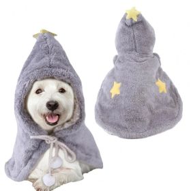 Pet Dog Cat Winter Warm Star Cloak Thickened Drawstring Design Pet Hooded Clothes Large Grey