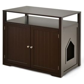 Wooden Cat Litter Box Enclosure Hidden Cat Washroom with Storage Layer-Brown - Color: Brown