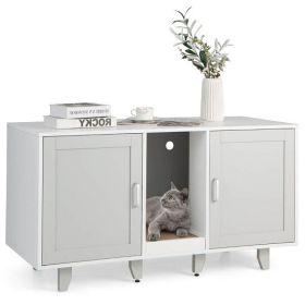 2-Door Cat Litter Box Enclosure with Winding Entry and Scratching Board-Gray - Color: Gray