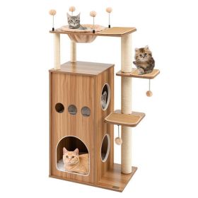 52 Inch Modern Multi-level Cat Play Center with Deluxe Hammock-Natural - Color: Natural