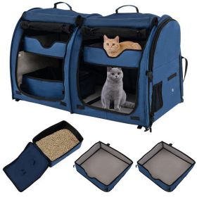 Double Compartment Pet Carrier with 2 Removable Hammocks-Navy - Color: Navy