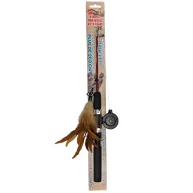 Spot Cat Toy Fishing Rod N Reel Kitty Teaser Black; Brown 16 in