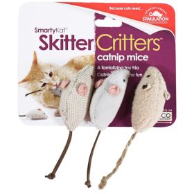 Smarty Kat Skitter Critters Mice Catnip Toy Grey; Tan 3 Pack